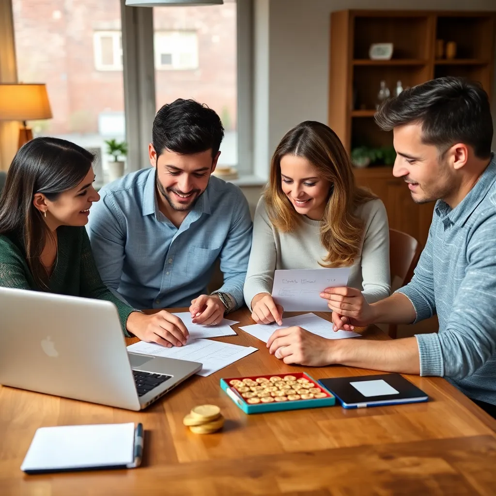Nederlandse familie die samen hun financiën plant met een laptop en documenten